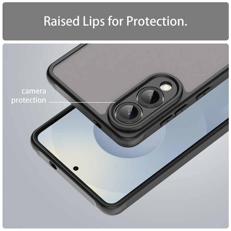 For Samsung Galaxy S25 Slim / S25 Edge Case Drop Proof Airbags Frosted Translucent PC + TPU Phone Back Cover - Black