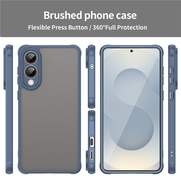 For Samsung Galaxy S25 Slim / S25 Edge Case Drop Proof Airbags Frosted Translucent PC + TPU Phone Back Cover - Blue