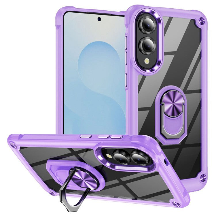 For Samsung Galaxy S25 Edge Case Alloy Lens Frame PC + TPU Kickstand Phone Back Cover - Purple