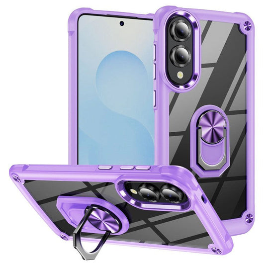 For Samsung Galaxy S25 Edge Case Alloy Lens Frame PC + TPU Kickstand Phone Back Cover - Purple