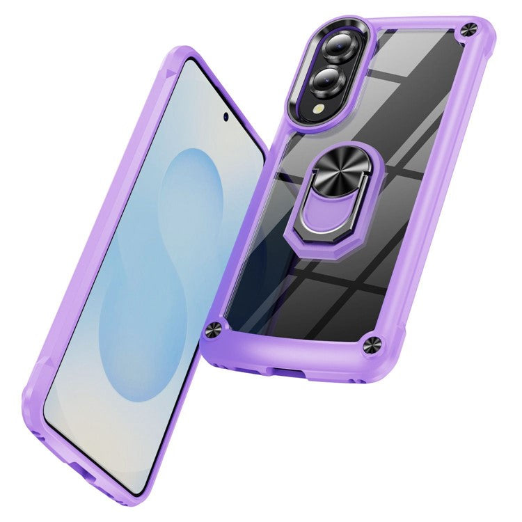 For Samsung Galaxy S25 Edge Case Alloy Lens Frame PC + TPU Kickstand Phone Back Cover - Purple