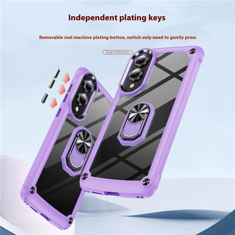 For Samsung Galaxy S25 Edge Case Alloy Lens Frame PC + TPU Kickstand Phone Back Cover - Purple