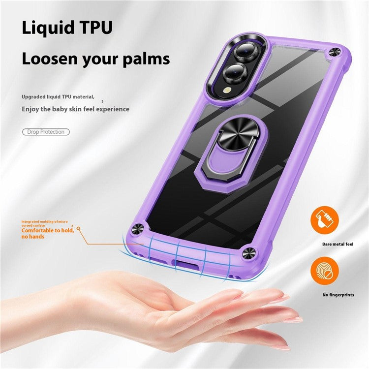 For Samsung Galaxy S25 Edge Case Alloy Lens Frame PC + TPU Kickstand Phone Back Cover - Purple