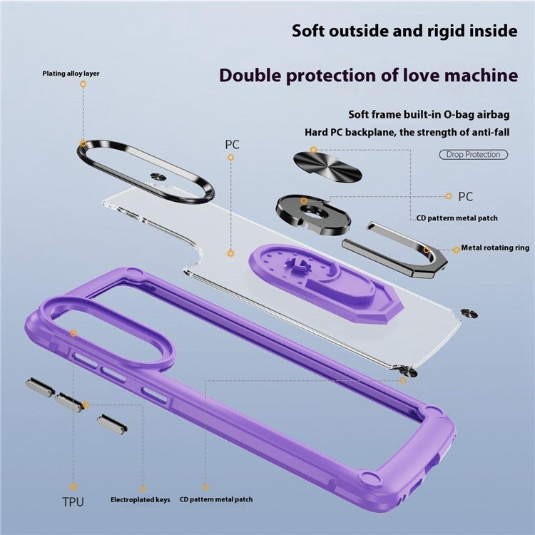 For Samsung Galaxy S25 Edge Case Alloy Lens Frame PC + TPU Kickstand Phone Back Cover - Purple
