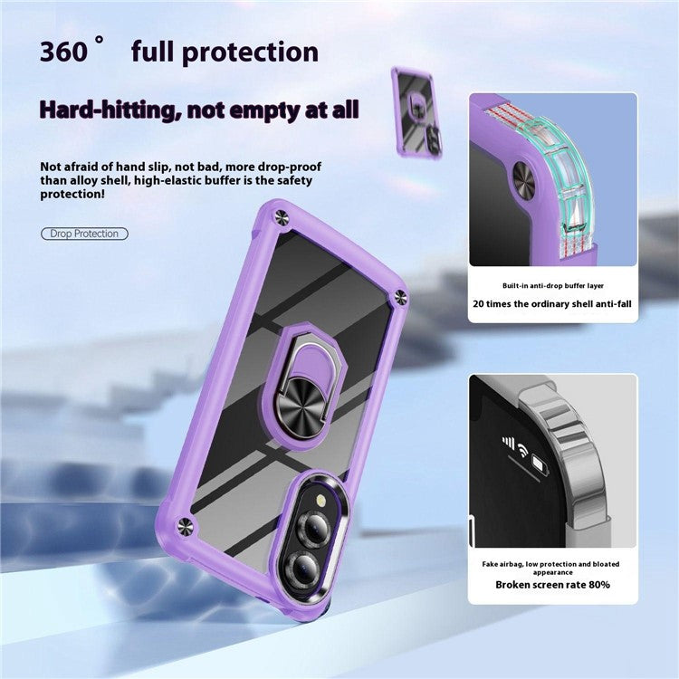 For Samsung Galaxy S25 Edge Case Alloy Lens Frame PC + TPU Kickstand Phone Back Cover - Purple
