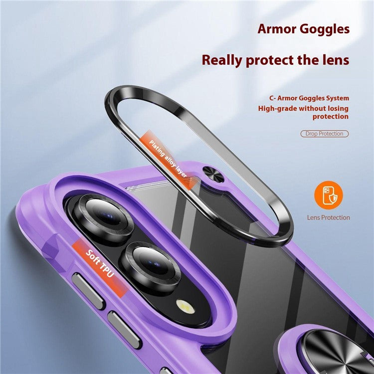 For Samsung Galaxy S25 Edge Case Alloy Lens Frame PC + TPU Kickstand Phone Back Cover - Purple