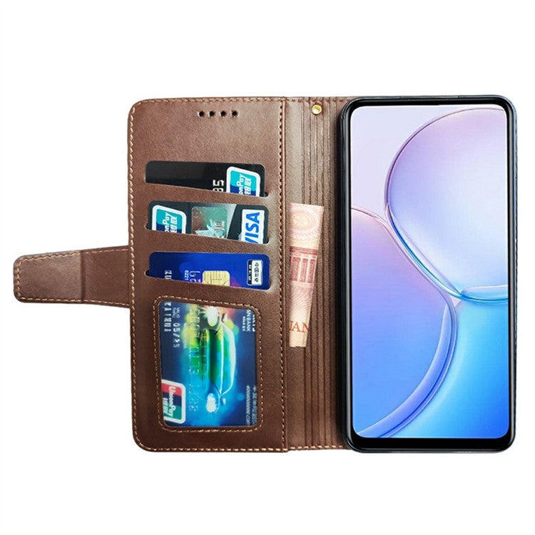 IDEWEI For Oppo Reno13 F 5G Case Leather Wallet Phone Cover Stand Calf Texture - Coffee