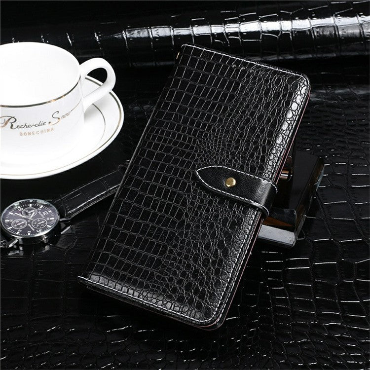 For Oppo Reno13 F 5G Case Wallet Crocodile Texture Genuine Cow Leather Phone Cover - Black