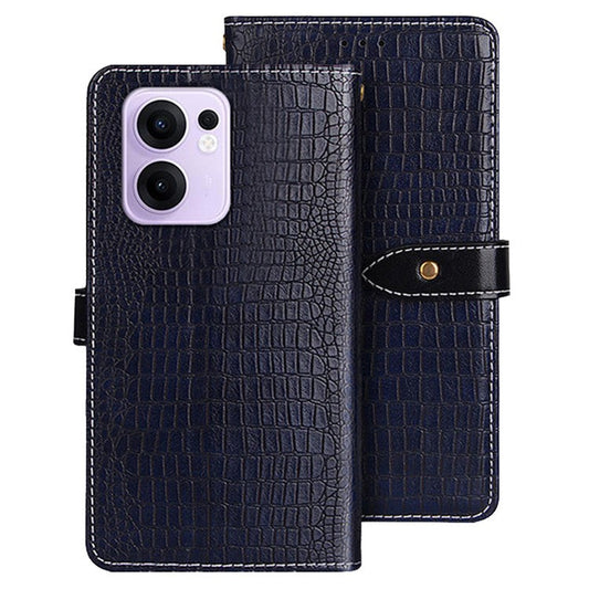 For Oppo Reno13 F 5G Case Wallet Crocodile Texture Genuine Cow Leather Phone Cover - Blue