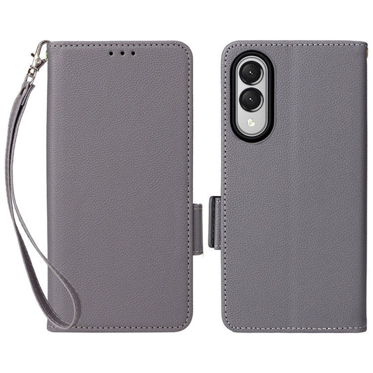 For Samsung Galaxy S25 Edge Case Wallet Flip Litchi Texture PU Leather Phone Cover - Grey