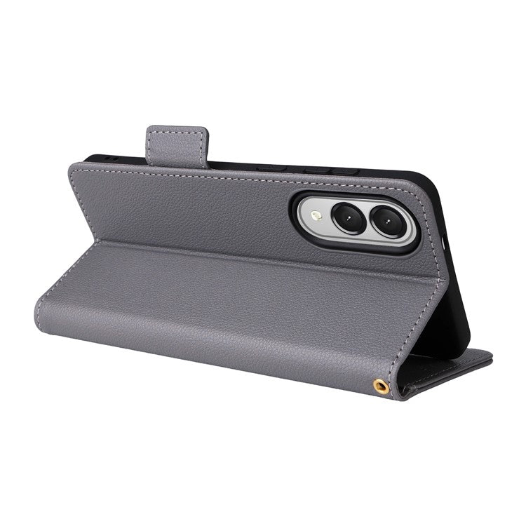 For Samsung Galaxy S25 Edge Case Wallet Flip Litchi Texture PU Leather Phone Cover - Grey