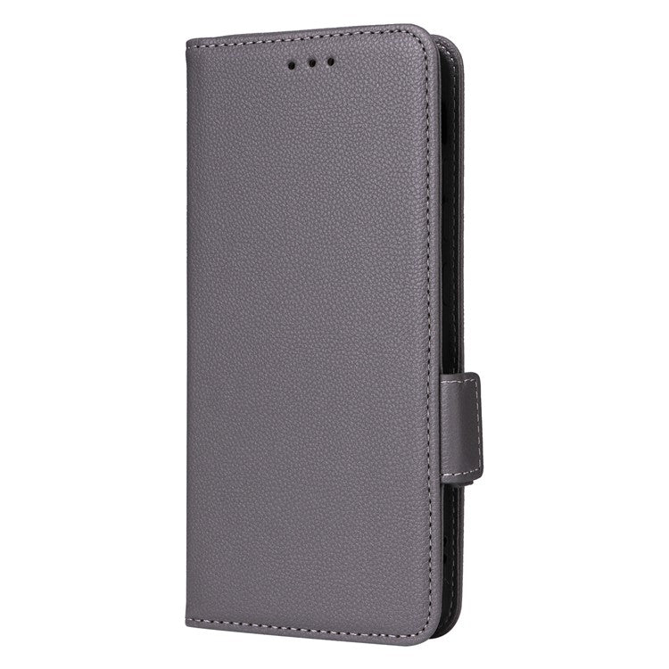 For Samsung Galaxy S25 Edge Case Wallet Flip Litchi Texture PU Leather Phone Cover - Grey