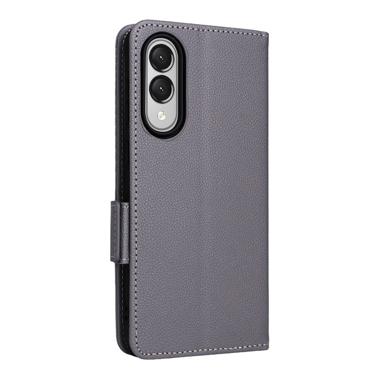 For Samsung Galaxy S25 Edge Case Wallet Flip Litchi Texture PU Leather Phone Cover - Grey