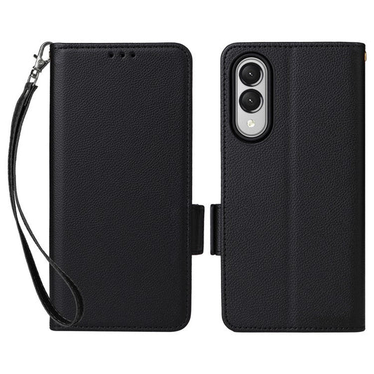 For Samsung Galaxy S25 Edge Case Wallet Flip Litchi Texture PU Leather Phone Cover - Black