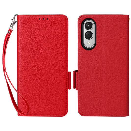 For Samsung Galaxy S25 Edge Case Wallet Flip Litchi Texture PU Leather Phone Cover - Red