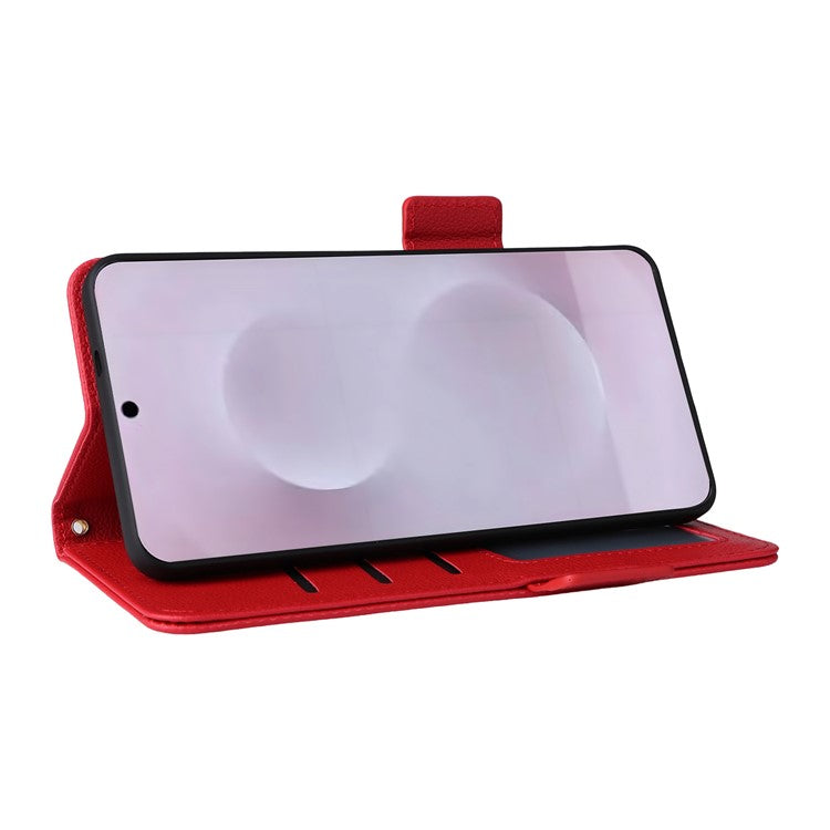 For Samsung Galaxy S25 Edge Case Wallet Flip Litchi Texture PU Leather Phone Cover - Red