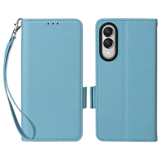 For Samsung Galaxy S25 Edge Case Wallet Flip Litchi Texture PU Leather Phone Cover - Baby Blue