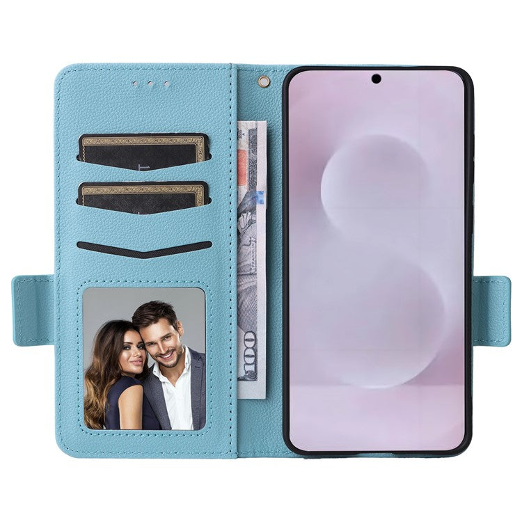 For Samsung Galaxy S25 Edge Case Wallet Flip Litchi Texture PU Leather Phone Cover - Baby Blue