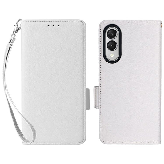 For Samsung Galaxy S25 Edge Case Wallet Flip Litchi Texture PU Leather Phone Cover - White