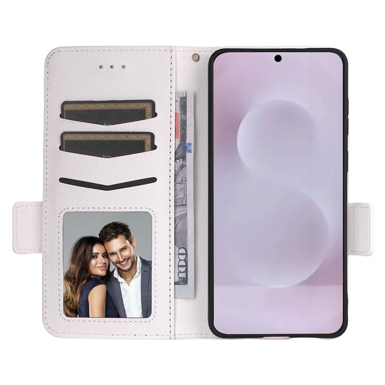 For Samsung Galaxy S25 Edge Case Wallet Flip Litchi Texture PU Leather Phone Cover - White