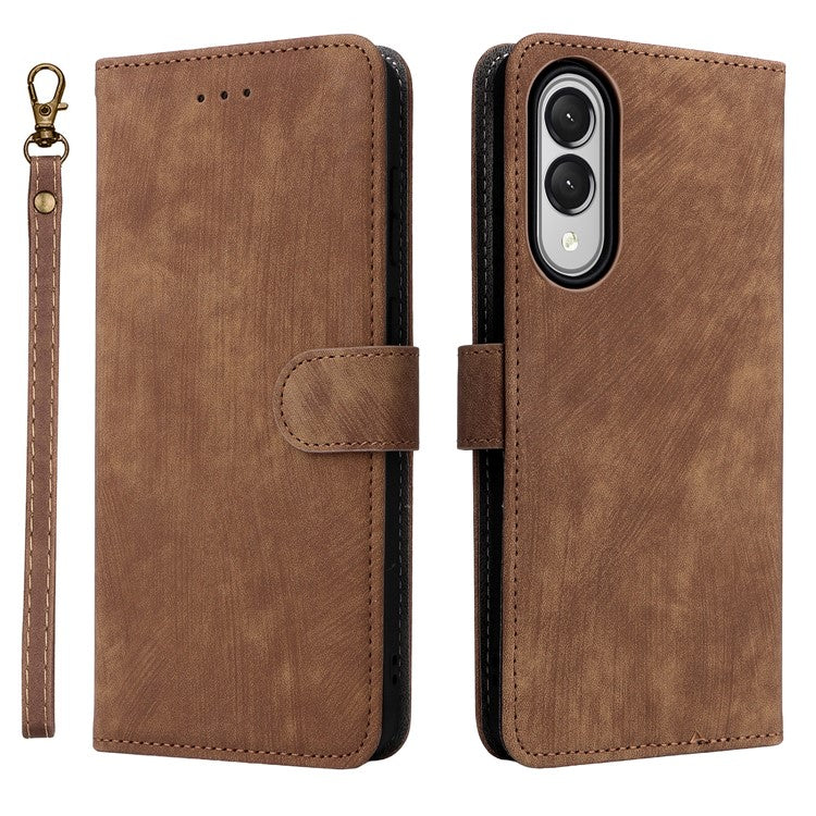 For Samsung Galaxy S25 Edge Case Wallet RFID Blocking PU Leather Cover Viewing Stand - Brown