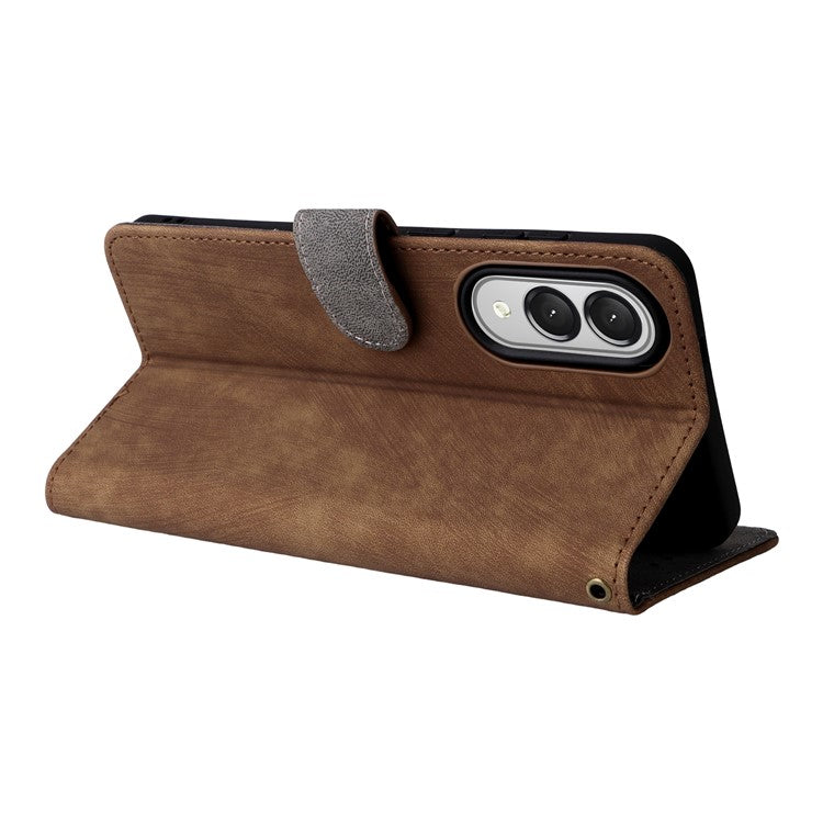 For Samsung Galaxy S25 Edge Case Wallet RFID Blocking PU Leather Cover Viewing Stand - Brown