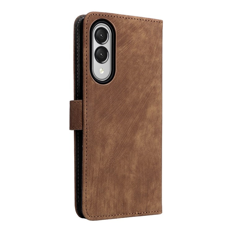 For Samsung Galaxy S25 Edge Case Wallet RFID Blocking PU Leather Cover Viewing Stand - Brown