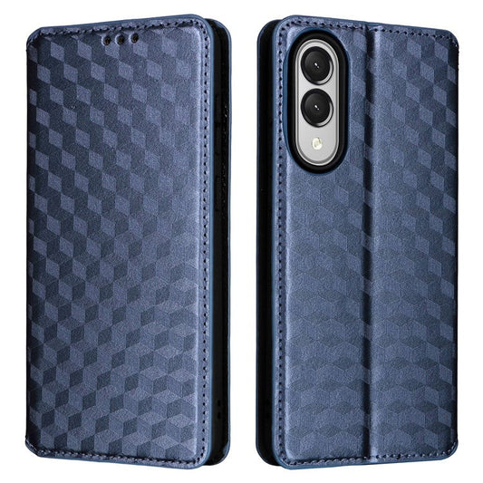 For Samsung Galaxy S25 Edge Case Wallet Rhombus Imprinted Leather Phone Cover - Blue