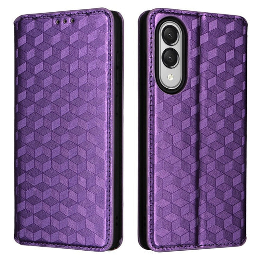 For Samsung Galaxy S25 Edge Case Wallet Rhombus Imprinted Leather Phone Cover - Purple