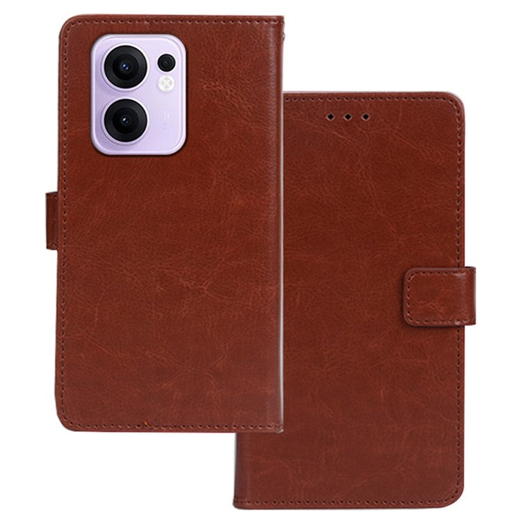 IDEWEI For Oppo Reno13 F 5G Case Wallet Leather Phone Cover Crazy Horse Texture - Brown