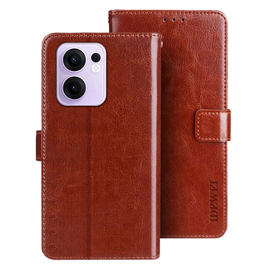 IDEWEI For Oppo Reno13 F 5G Stand Case Crazy Horse Texture Leather Phone Cover - Brown
