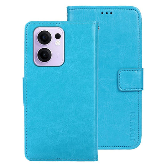 IDEWEI For Oppo Reno13 F 5G Stand Case Crazy Horse Texture Leather Phone Cover - Sky Blue