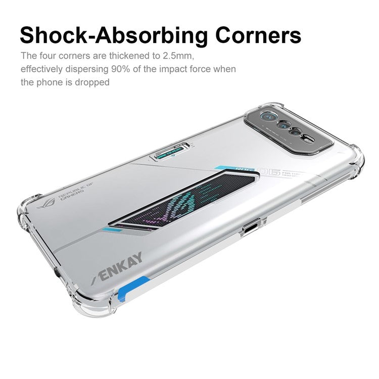 ENKAY HAT PRINCE For Asus ROG Phone 6 5G Clear TPU Reinforced Corner Phone Case Anti-slip Strip Edge Shockproof Protective Cover
