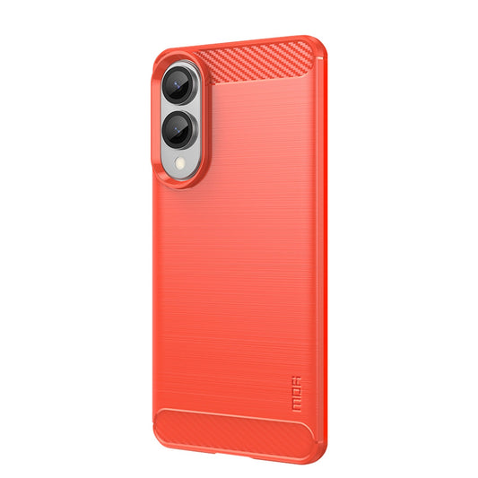 For Samsung Galaxy S25 Edge Back Cover MOFI Brushed Texture Carbon Fiber Soft TPU Case - Red