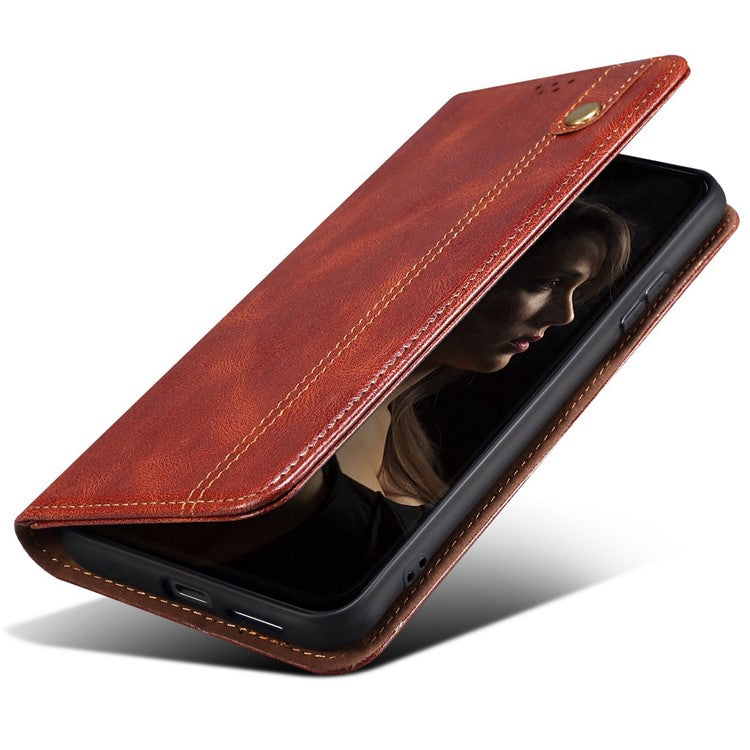 For Samsung Galaxy S25 Edge Case Crazy Horse Texture Waxy Leather Wallet Stand Phone Cover - Brown