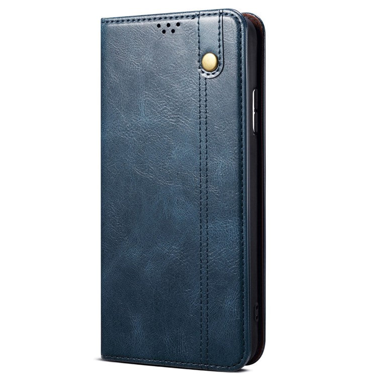 For Samsung Galaxy S25 Edge Case Crazy Horse Texture Waxy Leather Wallet Stand Phone Cover - Blue