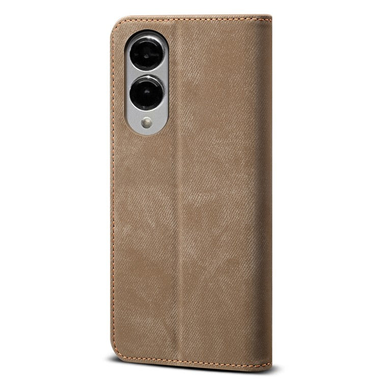 For Samsung Galaxy S25 Edge Case Jeans Cloth Texture Anti-Scratch Leather Stand Phone Cover - Khaki
