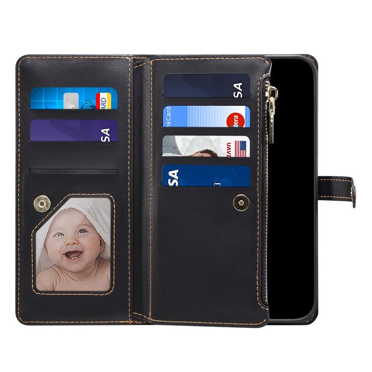 ESEBLE Galaxy Series For Samsung Galaxy S25 Edge Case Leather Zipper Phone Cover RFID Blocking - Black