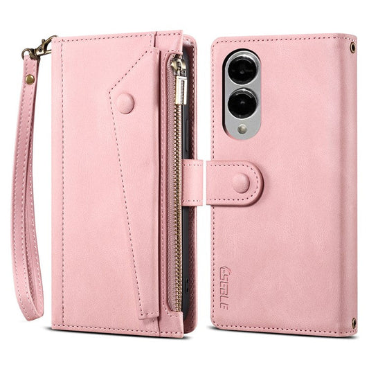 ESEBLE Star Series For Samsung Galaxy S25 Edge Case Zipper Wallet Leather Stand Phone Cover - Rose Gold