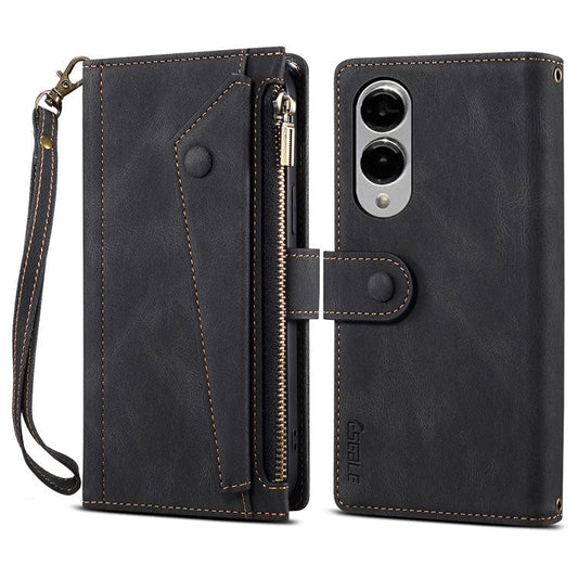 ESEBLE Star Series For Samsung Galaxy S25 Edge Case Zipper Wallet Leather Stand Phone Cover - Black