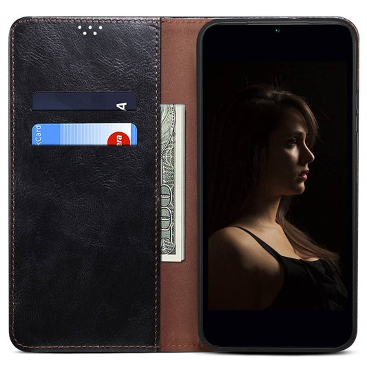 For vivo V50 5G Case Crazy Horse Texture Waxy Leather Wallet Stand Phone Cover - Black