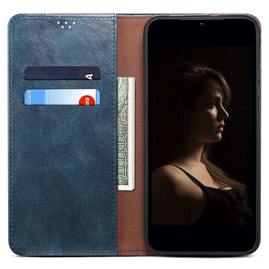 For vivo V50 5G Case Crazy Horse Texture Waxy Leather Wallet Stand Phone Cover - Blue