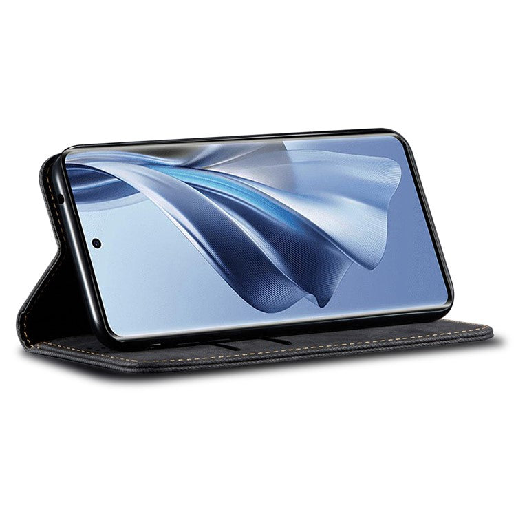 For Realme 14 Pro 5G Case Jeans Cloth Texture Anti-Scratch Leather Stand Phone Cover - Black