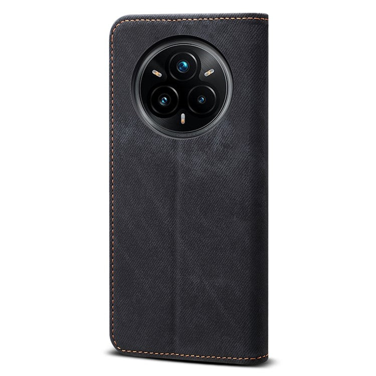 For Realme 14 Pro 5G Case Jeans Cloth Texture Anti-Scratch Leather Stand Phone Cover - Black
