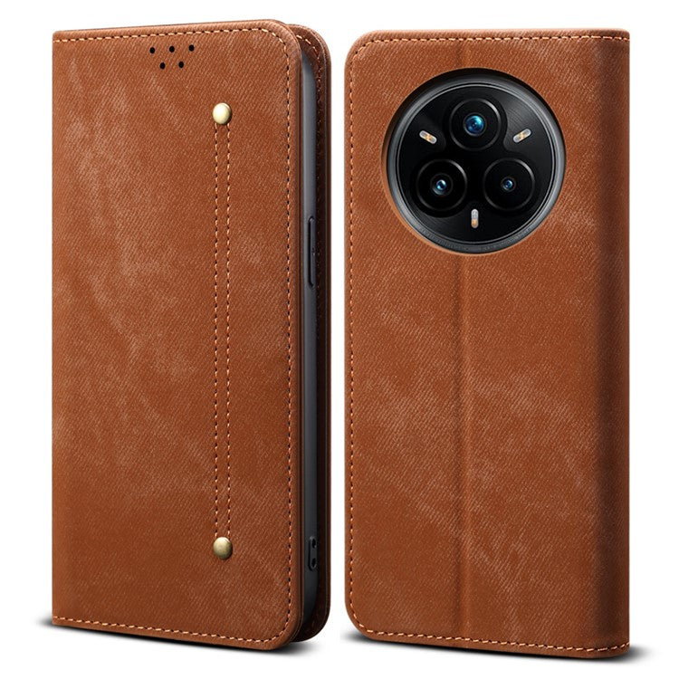 For Realme 14 Pro 5G Case Jeans Cloth Texture Anti-Scratch Leather Stand Phone Cover - Coffee