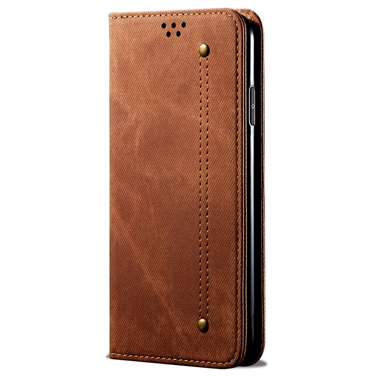 For Realme 14 Pro 5G Case Jeans Cloth Texture Anti-Scratch Leather Stand Phone Cover - Coffee