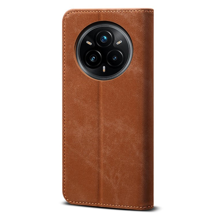 For Realme 14 Pro 5G Case Jeans Cloth Texture Anti-Scratch Leather Stand Phone Cover - Coffee