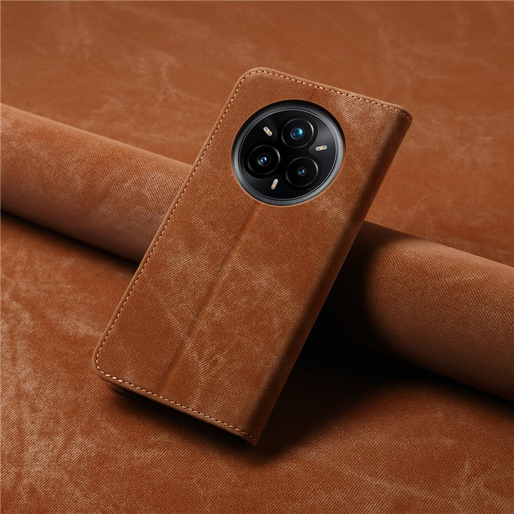 For Realme 14 Pro 5G Case Jeans Cloth Texture Anti-Scratch Leather Stand Phone Cover - Coffee