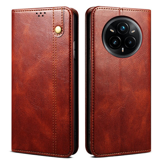 For Realme 14 Pro+ 5G Case Crazy Horse Texture Waxy Leather Wallet Stand Phone Cover - Brown