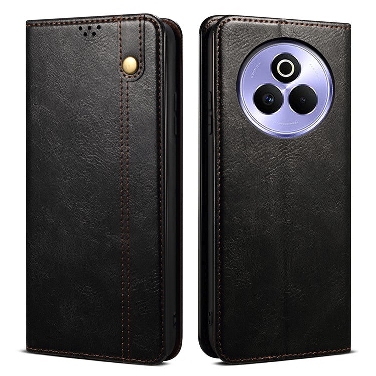 For Realme P3 Pro 5G Case Crazy Horse Texture Waxy Leather Wallet Stand Phone Cover - Black